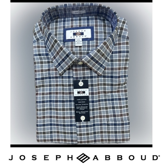 NEW Joseph Abboud Non-Iron Cotton Blue/Brown/Grey Plaid Button Up Shirt Size XXL - Picture 9 of 16
